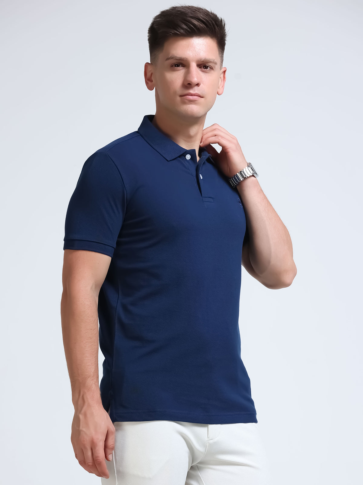 The Next Story Self Design Men Polo Neck Navy Blue T-Shirt - view 3