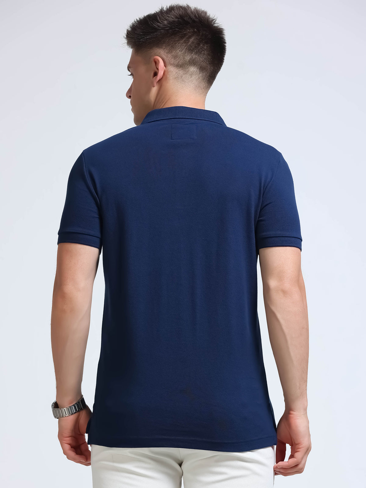 The Next Story Self Design Men Polo Neck Navy Blue T-Shirt - view 4