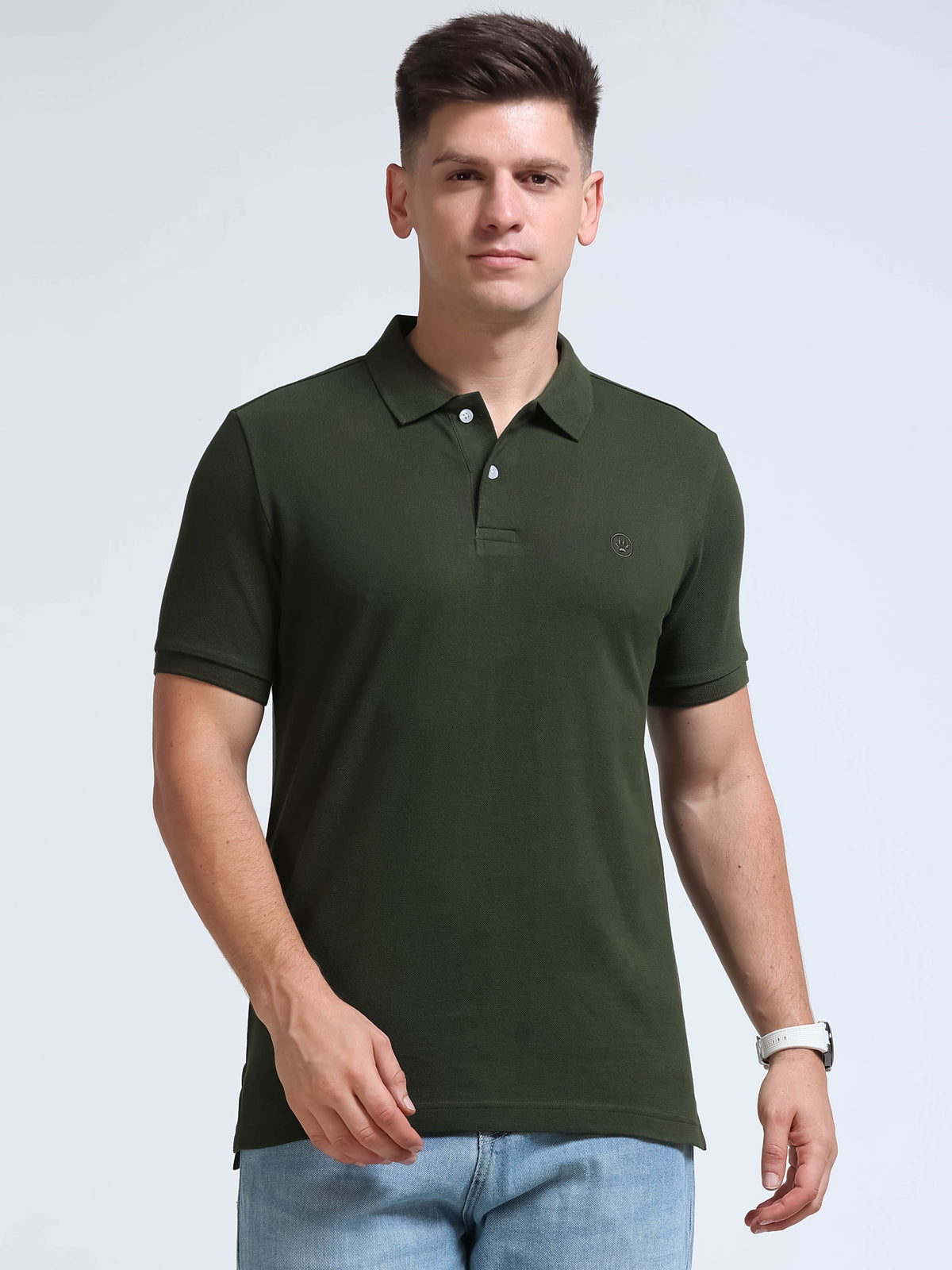 The Next Story Self Design Men Polo Neck Dark Green T-Shirt - view 2