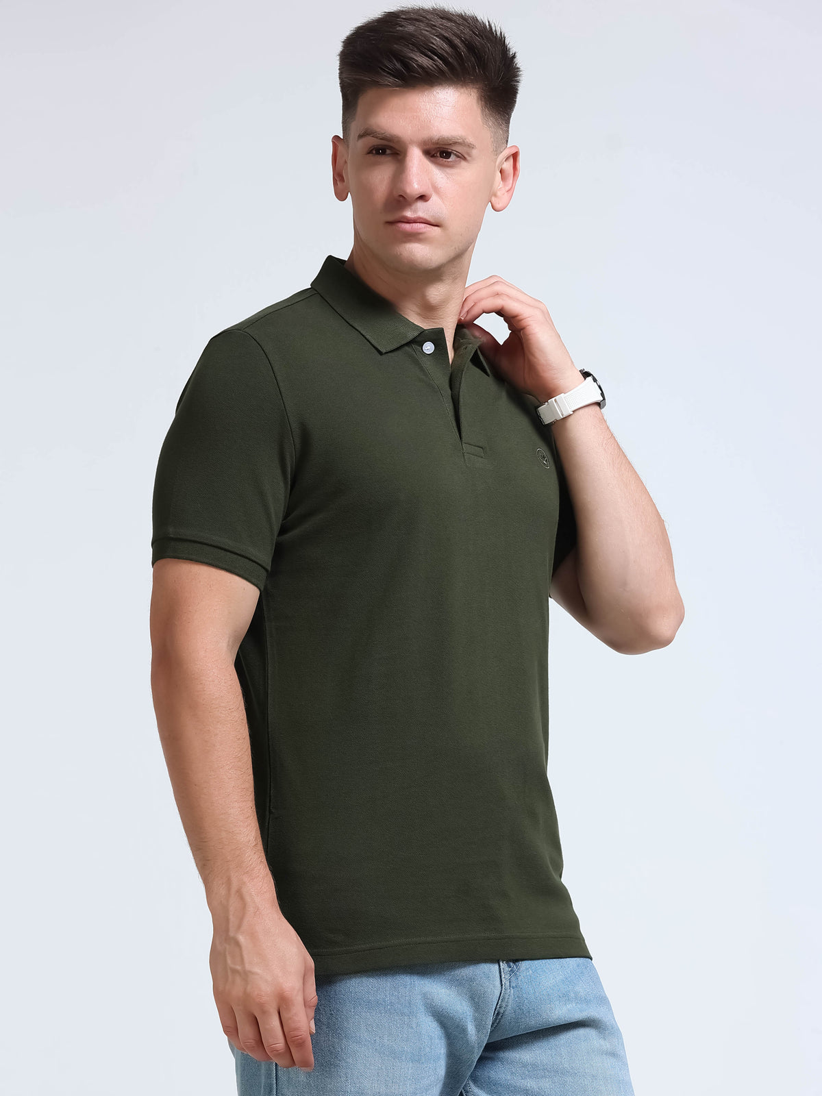 The Next Story Self Design Men Polo Neck Dark Green T-Shirt - view 3