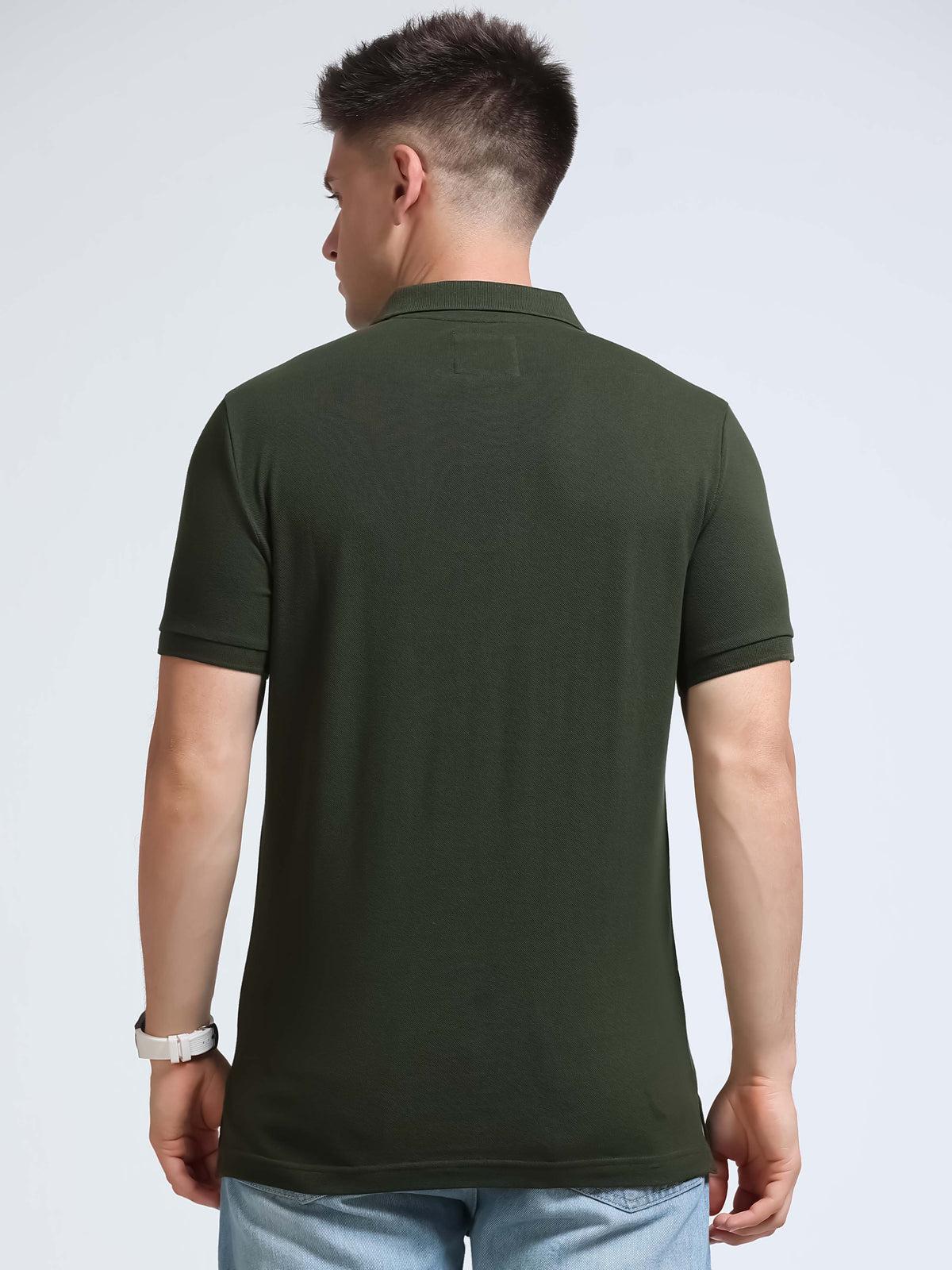 The Next Story Self Design Men Polo Neck Dark Green T-Shirt - view 4