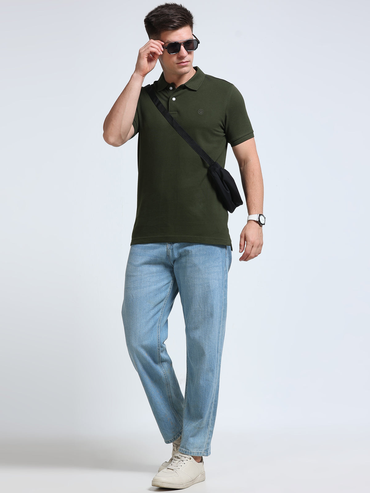 The Next Story Self Design Men Polo Neck Dark Green T-Shirt - view 7