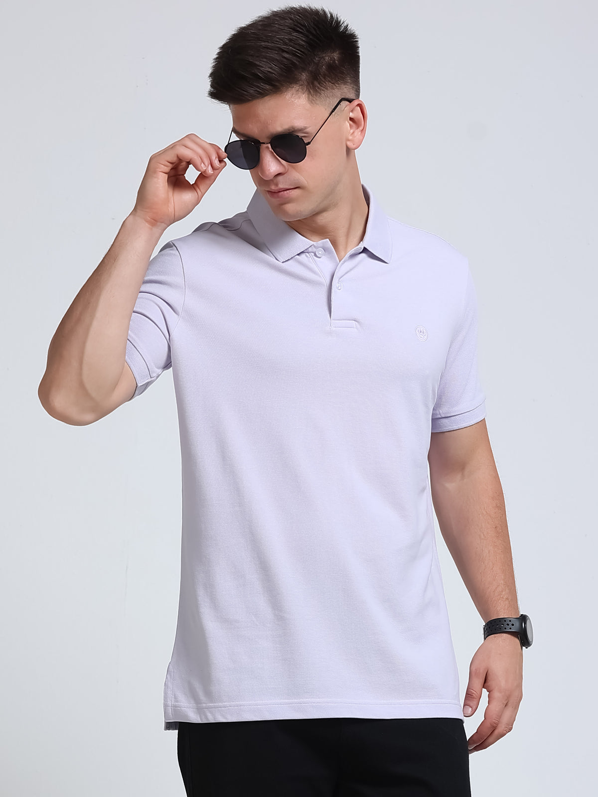 The Next Story Self Design Men Polo Neck Purple T-Shirt - front view