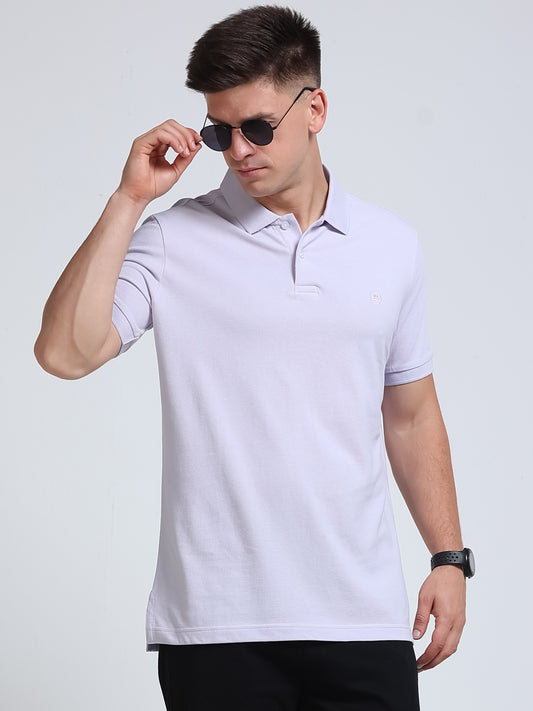 The Next Story Self Design Men Polo Neck Purple T-Shirt - front view