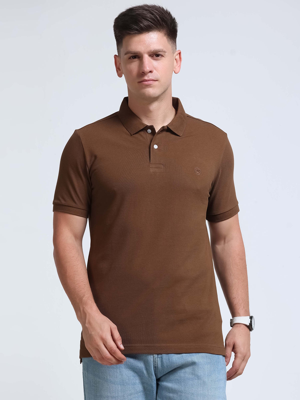 The Next Story Self Design Men Polo Neck Brown T-Shirt - view 2