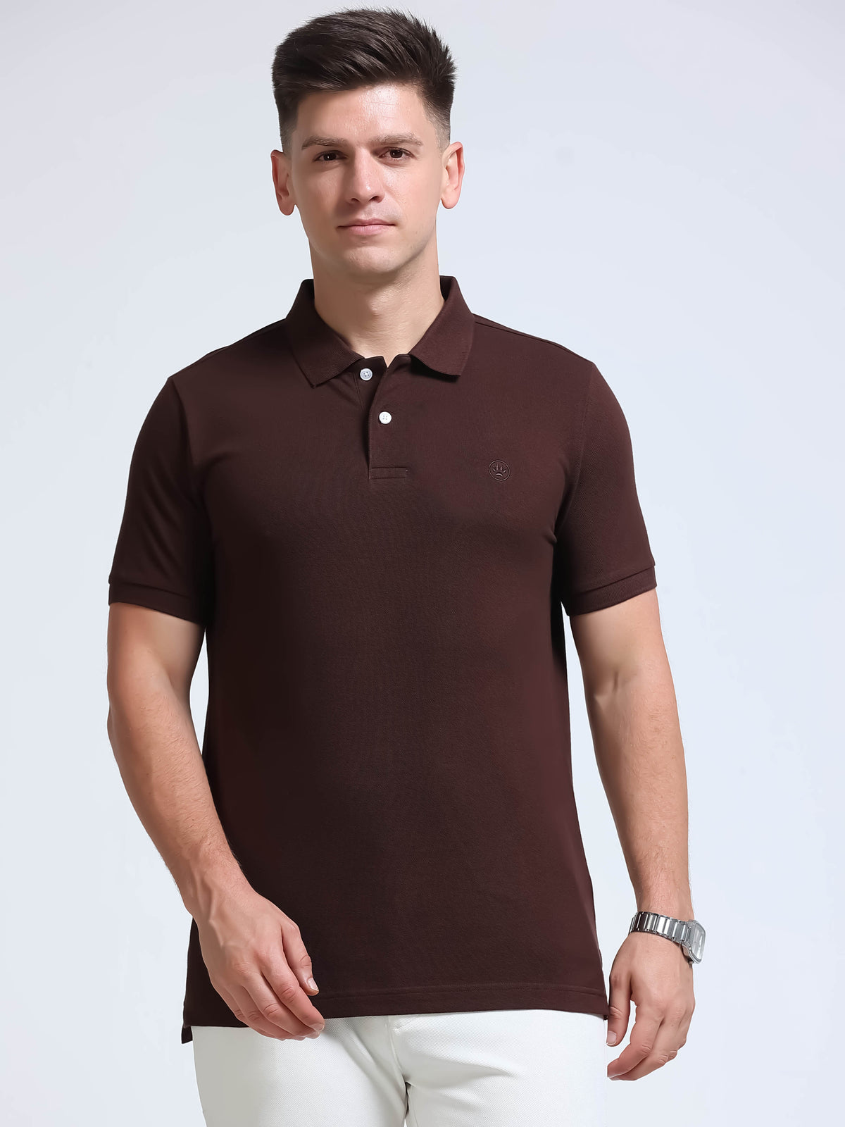The Next Story Self Design Men Polo Neck Brown T-Shirt - view 2