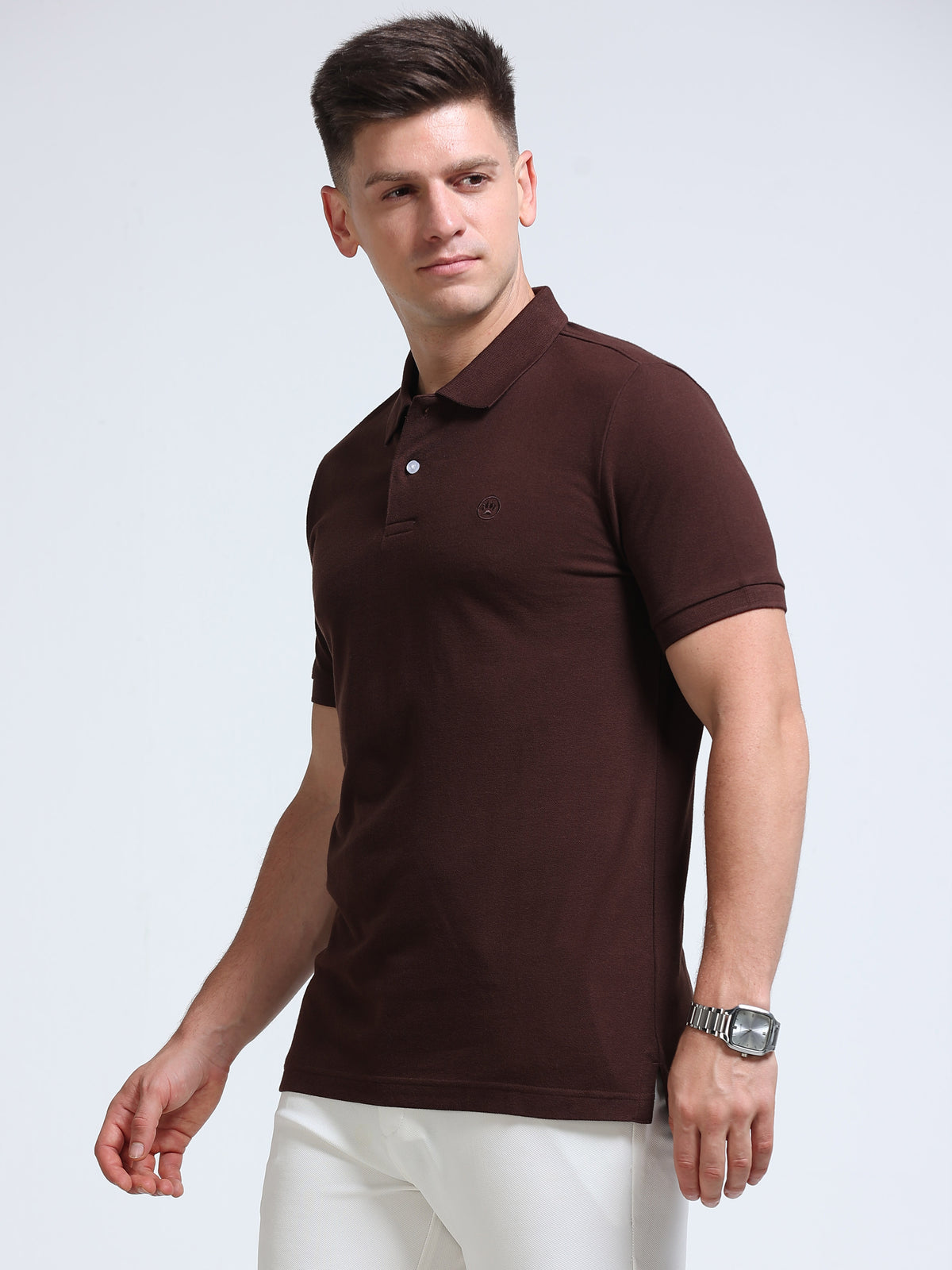 The Next Story Self Design Men Polo Neck Brown T-Shirt - view 3