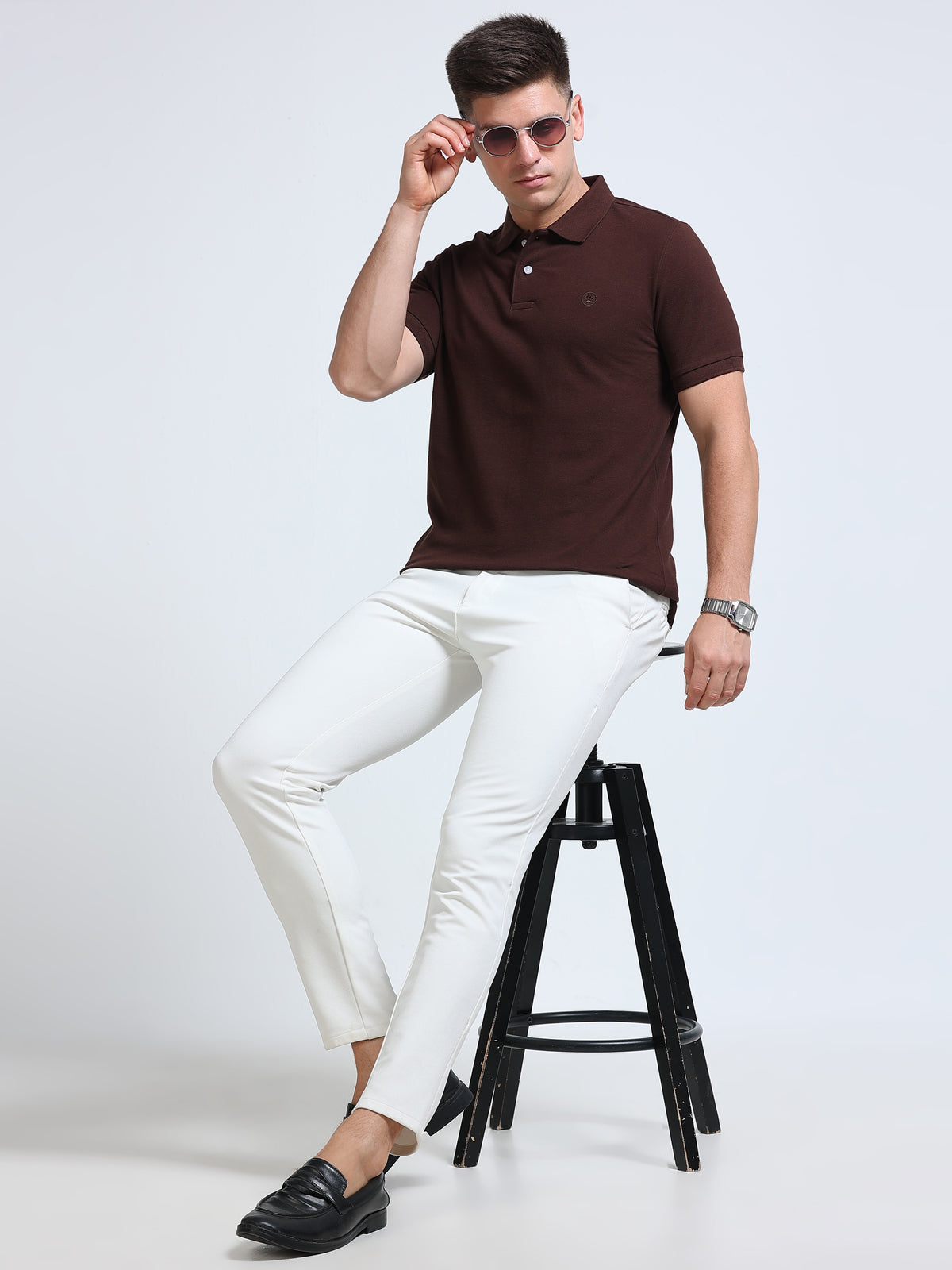 The Next Story Self Design Men Polo Neck Brown T-Shirt - view 7